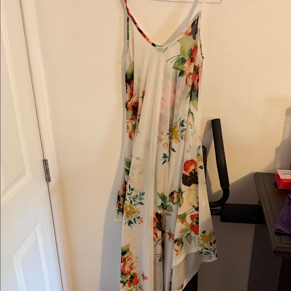 India Boutique White Floral Swim Cover-Up with Orange and Green Accents